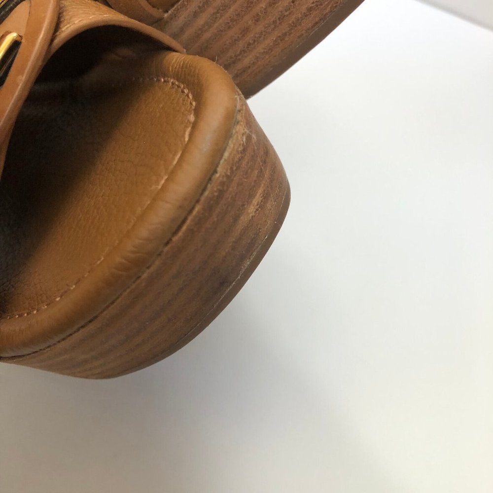 Tory Burch Patti Wedge Sandals Slides Platform Camel Brown Leather Womens 9M 9 - Picture 6 of 12